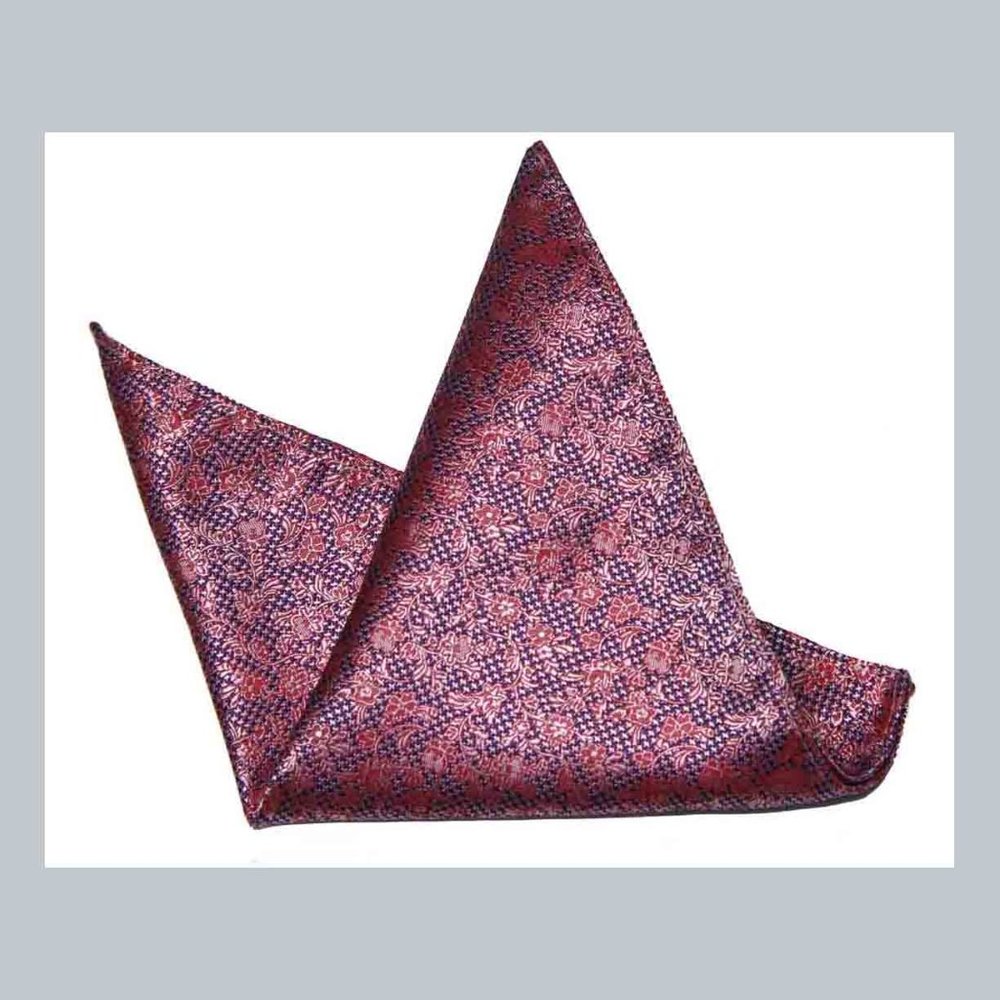 Eksel Pocket Square Red Blue Silk Blend Floral Pattern Men's